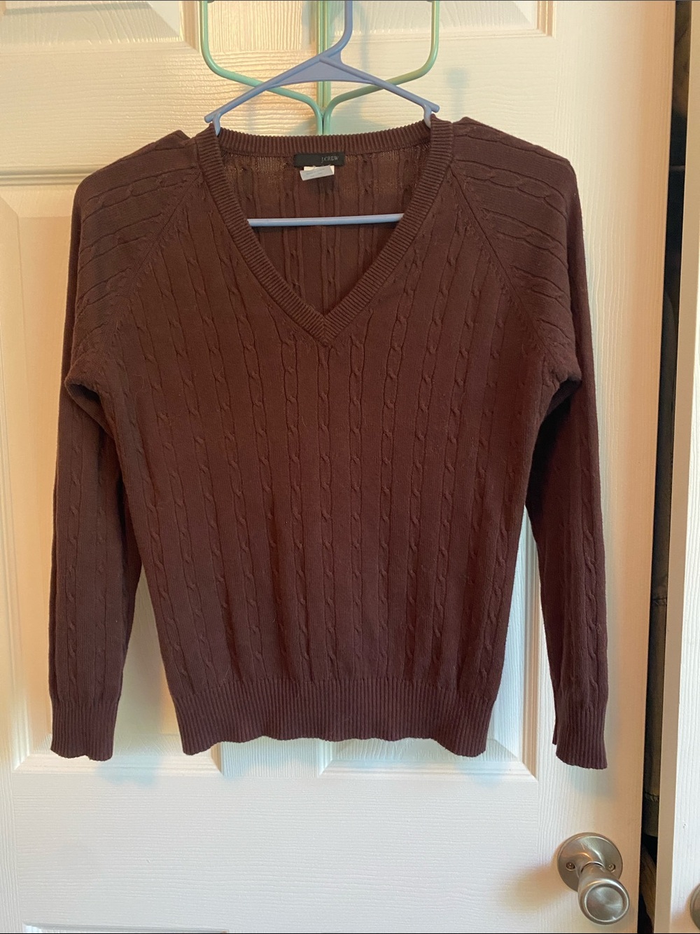 J. Crew Brown V-Neck Cable Knit Sweater